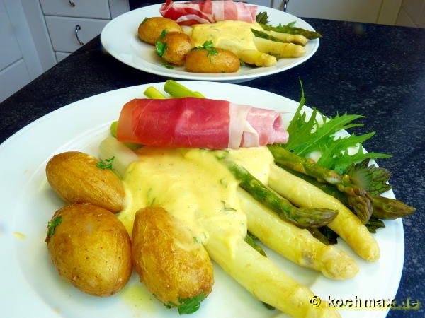 85-Grad-Spargel mit Kartoffeln und Sauce béarnaise