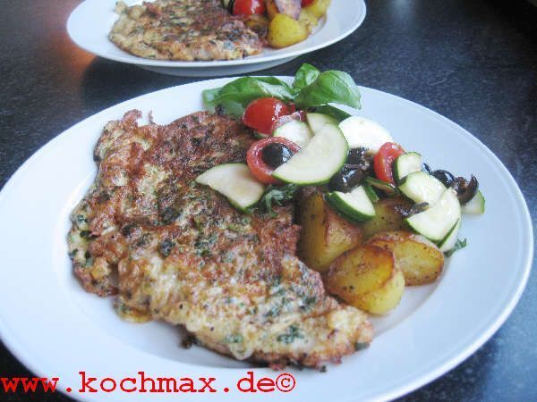 Basilikumschnitzel mit Kirschtomaten-Salat