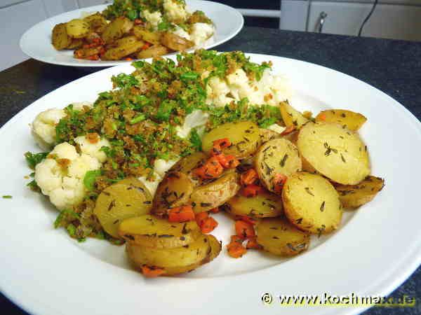 Blumenkohl mit Zitronen-Kräuter-Bröseln