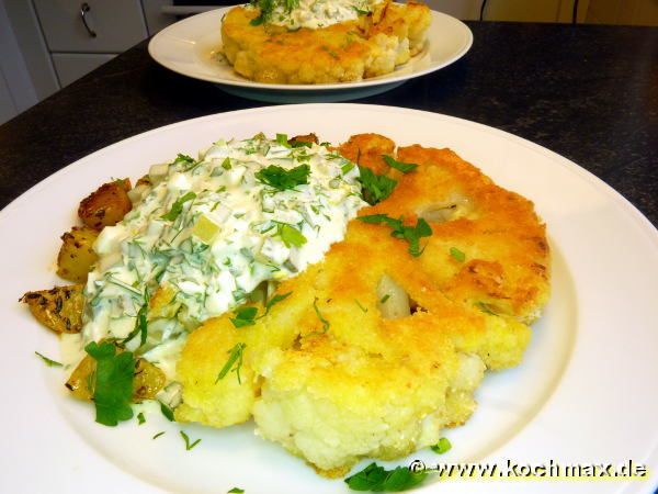 Blumenkohlschnitzel goldgelb gebacken