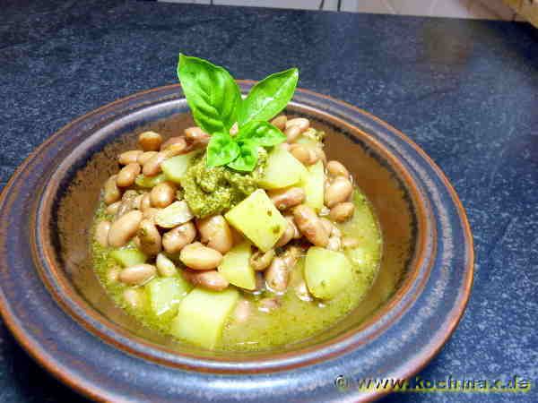 Bohnen mit Kartoffeln und Pesto