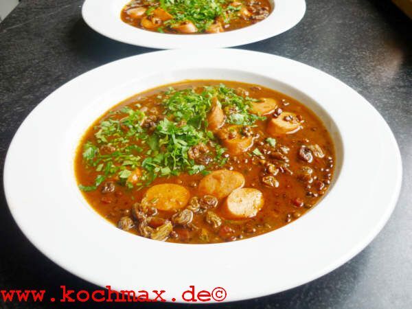 Curry-Linsen-Suppe mit Rosinen