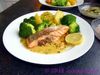 Gefülltes Lachsfilet auf Safransosse