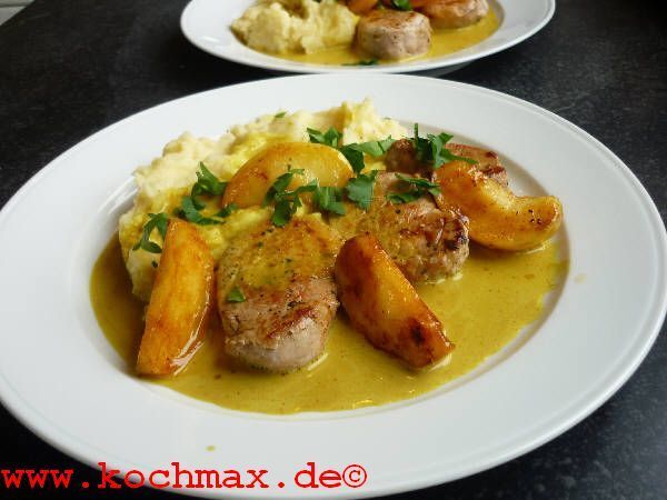 Glasierte Schweinefiletmedaillons mit Apfelsauce