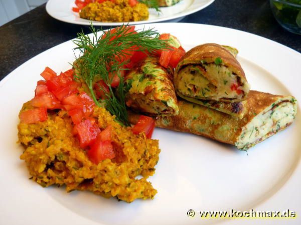 Grüne Pfannkuchen mit cremiger Blumenkohlfüllung