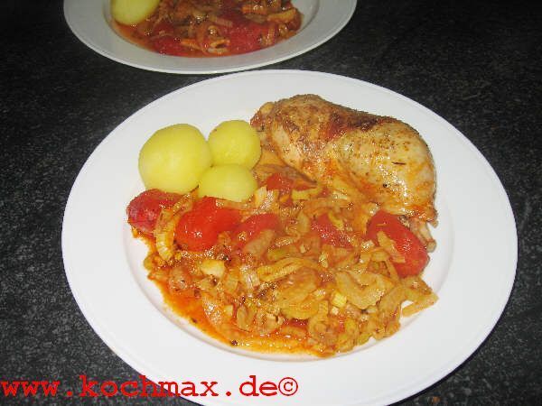 Hähnchenkeulen mit Fenchel-Tomaten-Gemüse