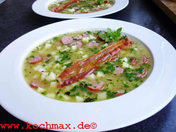 Kartoffel-Kräuter-Suppe mit Geröstetem Speck