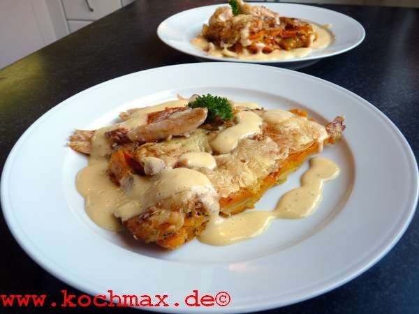 Goldbraunes Kartoffel-Kürbis-Gratin