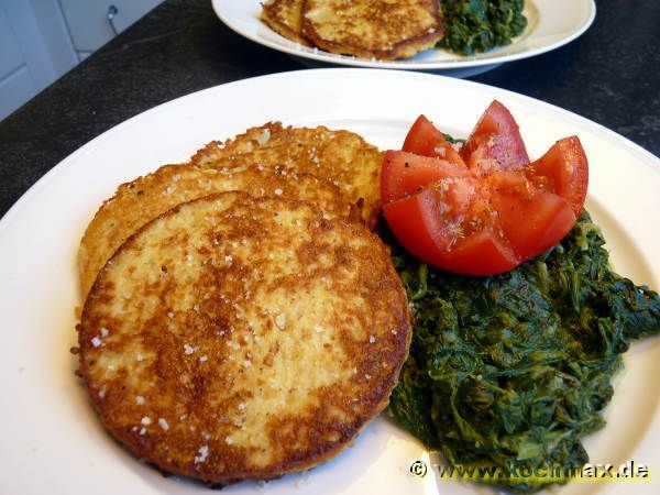 Kartoffelpüfferchen mit Rahmspinat