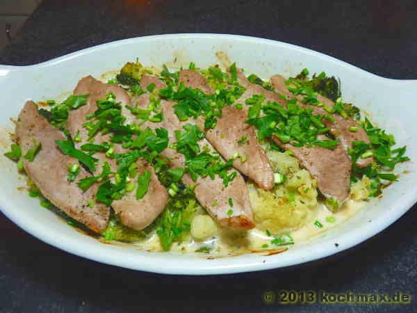 Kohlröschenauflauf mit Steaks