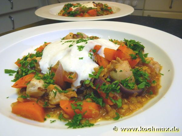 Libanesisches Huhn mit roten Zwiebeln & Linsen