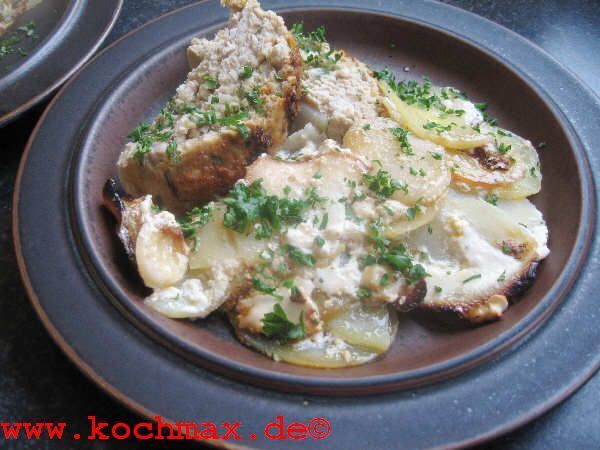 Putenhackbraten auf Gratin