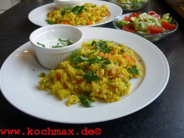 Sabzi Pulao - Bunter Reis mit Karotten, Erbsen und Ka ...