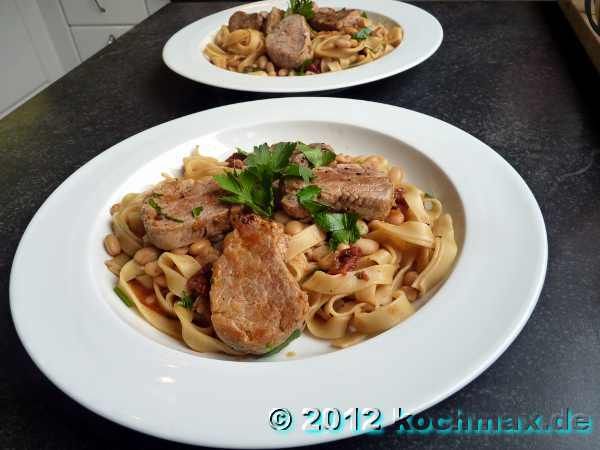 Schweinefilet-Bohnen-Pasta