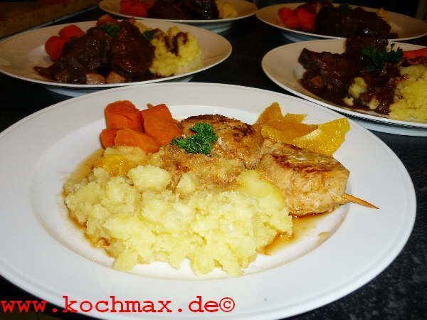 Schweinefiletspiess mit Honig, Ingwer und Orangen