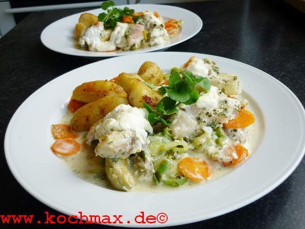 Seefischgratin auf Gemüsebett