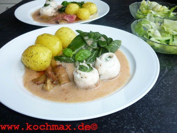 Seezungenröllchen mit Rhabarber-Vanille-Sauce