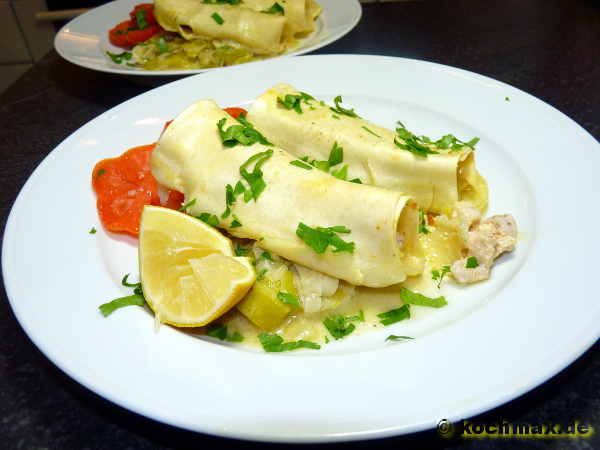 Zander-Cannelloni auf Lauchragout